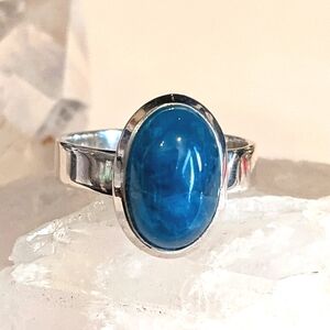 Natural Blue Apatite, 925 Silver Ring, Size 8.5